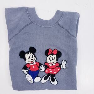 Vintage Mickey Minnie Mouse Disney Tufted Gray Crewneck Sweatshirt